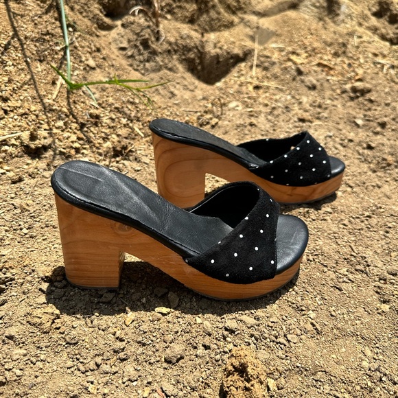 Platform slip on sandal slide 100% leather casual coastal hippie California - Picture 3 of 5